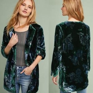 Eva Franco Anthropologie Green Velvet Car Coat